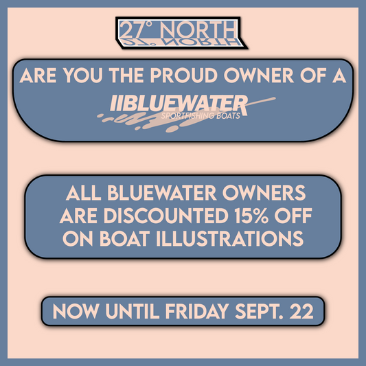 All Bluewater Sportfishing Boats owners receive 15% off on boat illustrations